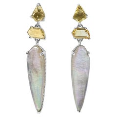 Champagne & Natural Quartz Mother Of Pearl, Sunstone Earrings in Sterling Silver