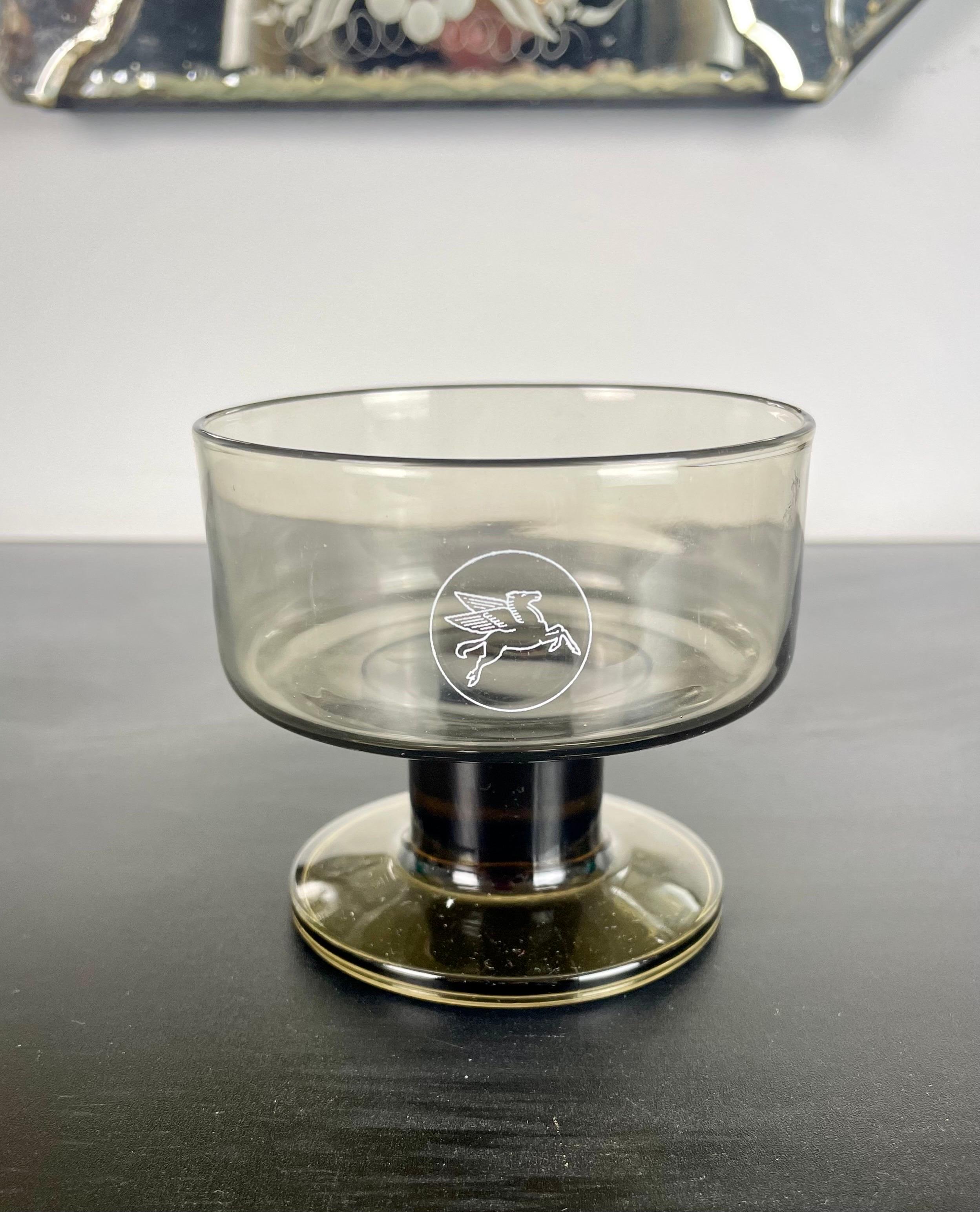 Glass Champagne or Dessert Cup Advertising Mobil Pegasus Logo, 1970, France For Sale