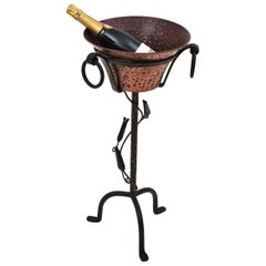 Vintage Champagne or Wine Cooler Stand Serving Bucket in Hand Forged Iron and Copper