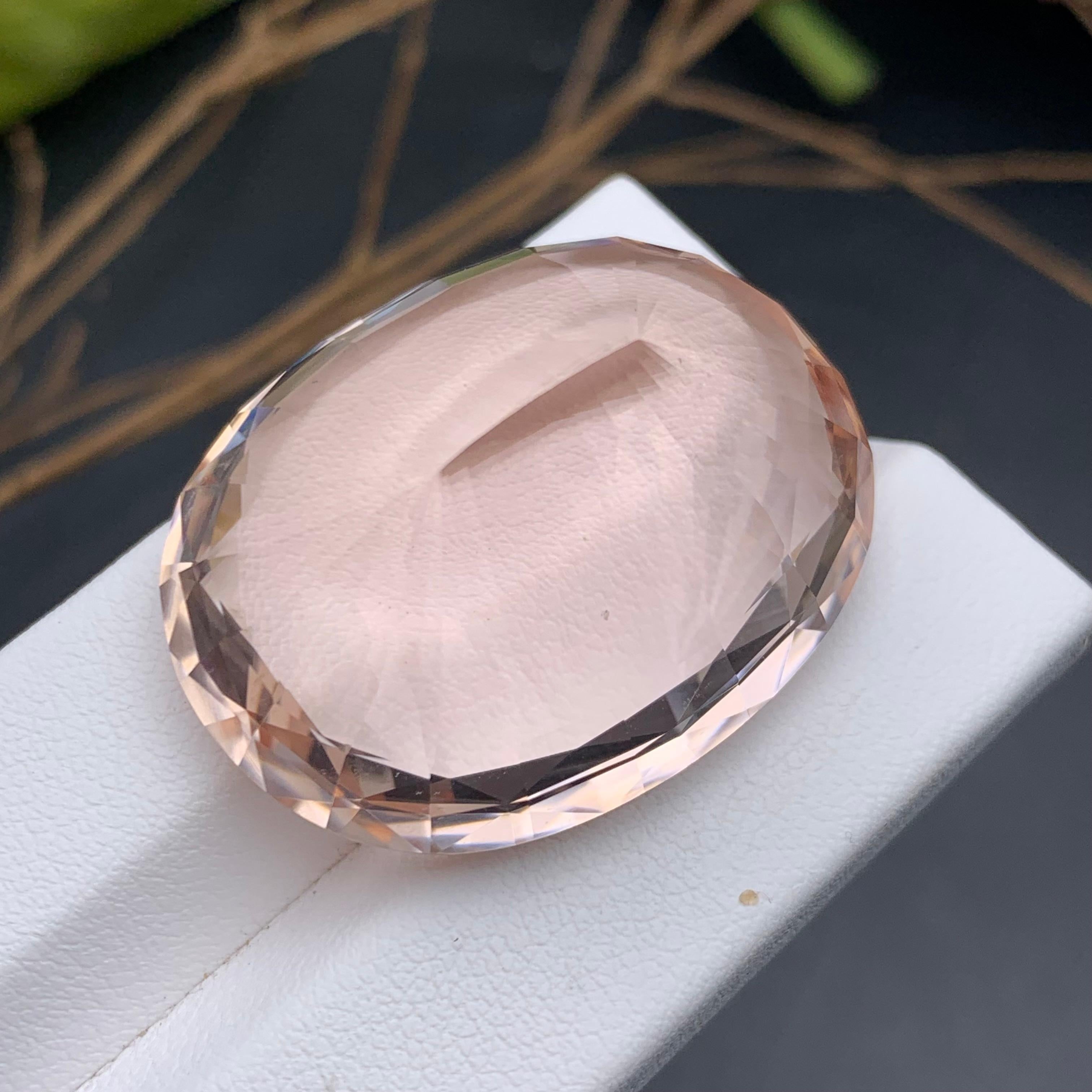 Antique Cushion Cut Champagne Peach Big Natural Morganite Loose Gemstone 80.65 Ct Collection Piece For Sale
