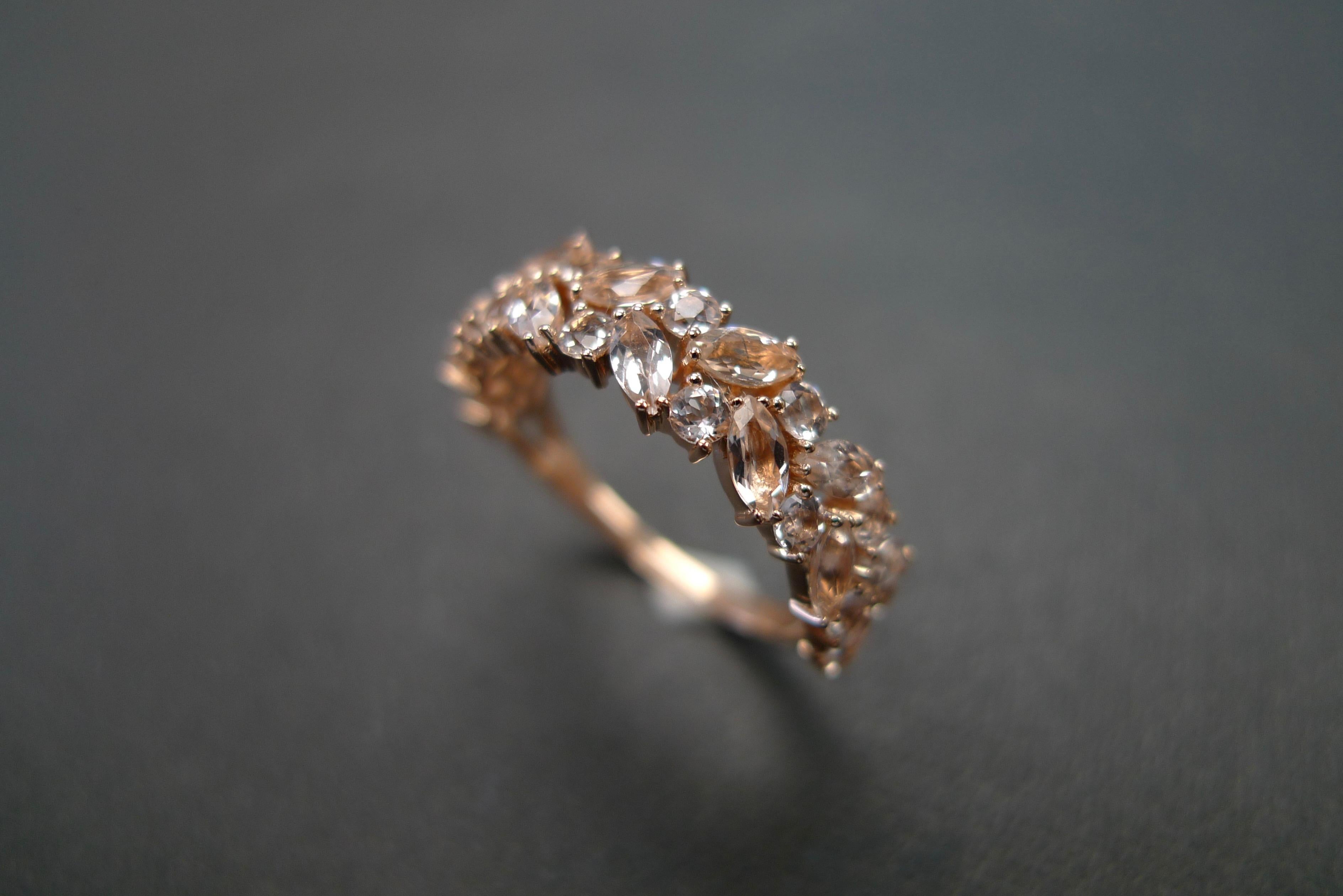 For Sale:  Champagne Peach Marquise Morganite Unique Half Eternity Wedding Ring Rose Gold 2