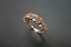 Champagne Peach Marquise Morganite Unique Half Eternity Wedding Ring Rose Gold