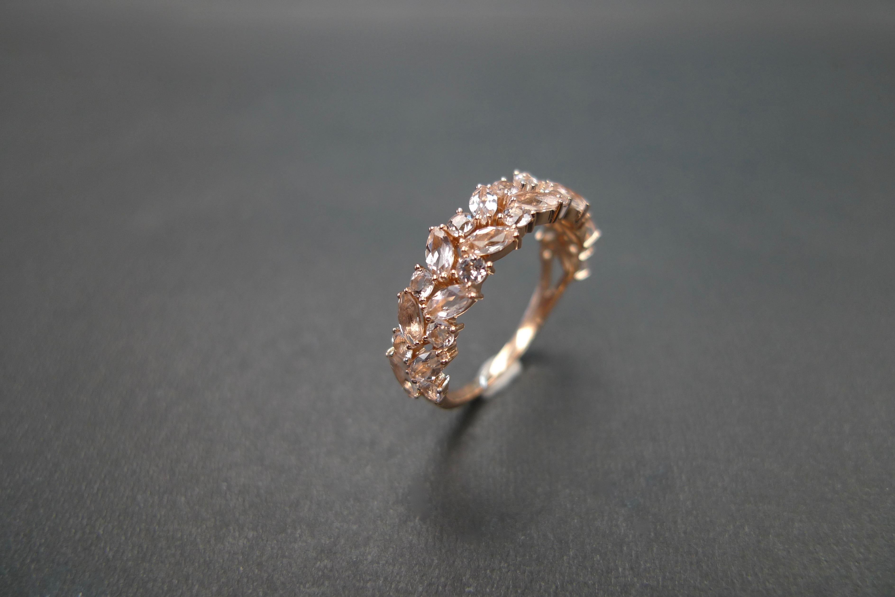 For Sale:  Champagne Peach Marquise Morganite Unique Half Eternity Wedding Ring Rose Gold 4