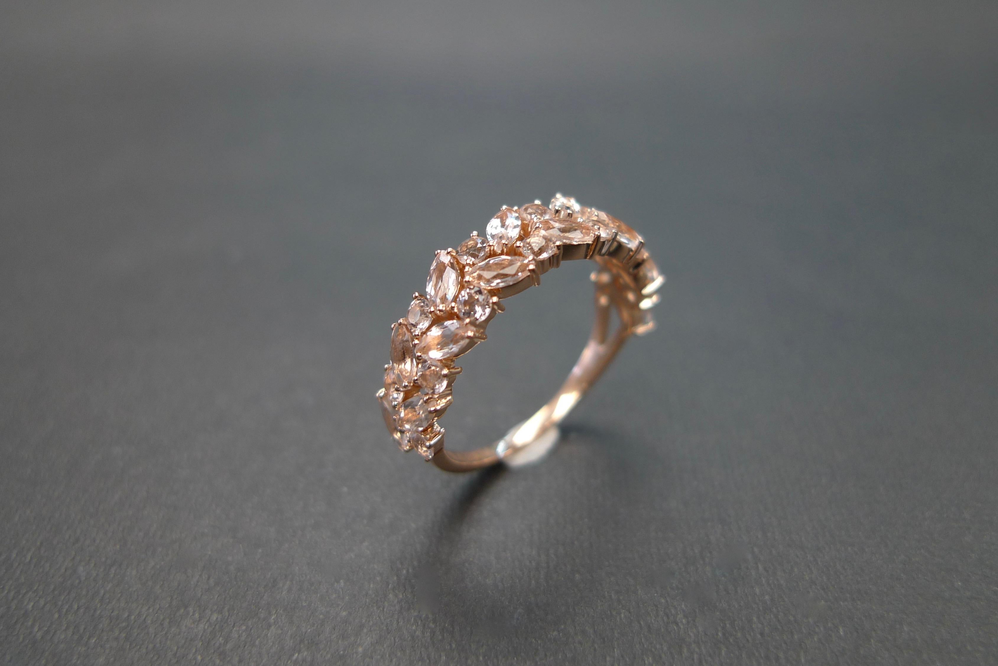 For Sale:  Champagne Peach Marquise Morganite Unique Half Eternity Wedding Ring Rose Gold 9