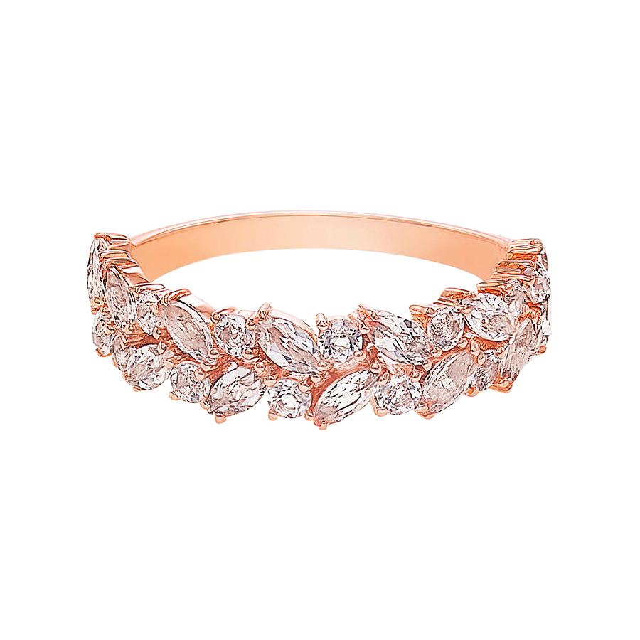 For Sale:  Champagne Peach Marquise Morganite Unique Half Eternity Wedding Ring Rose Gold