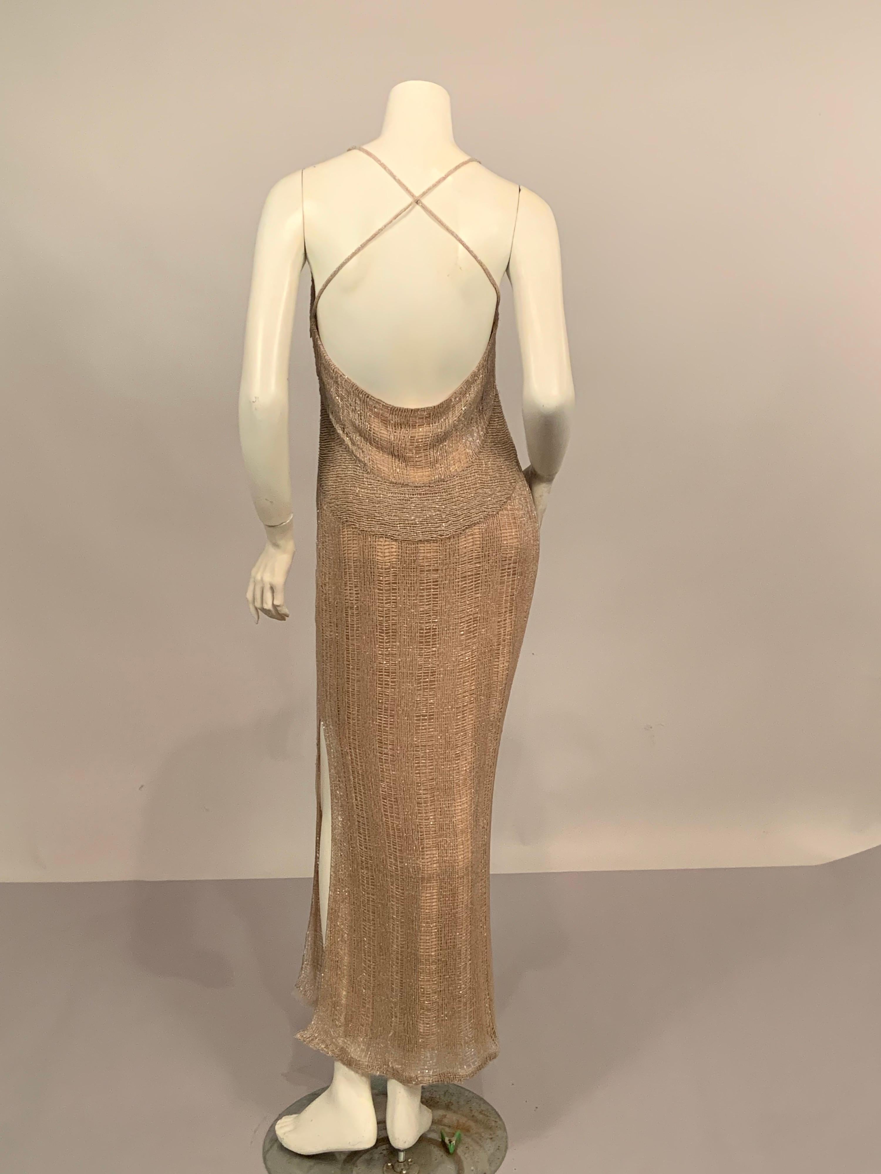 Women's Champagne Pink Beaded Silk Chiffon Evening Gown, Anonymous Designer, Never Worn