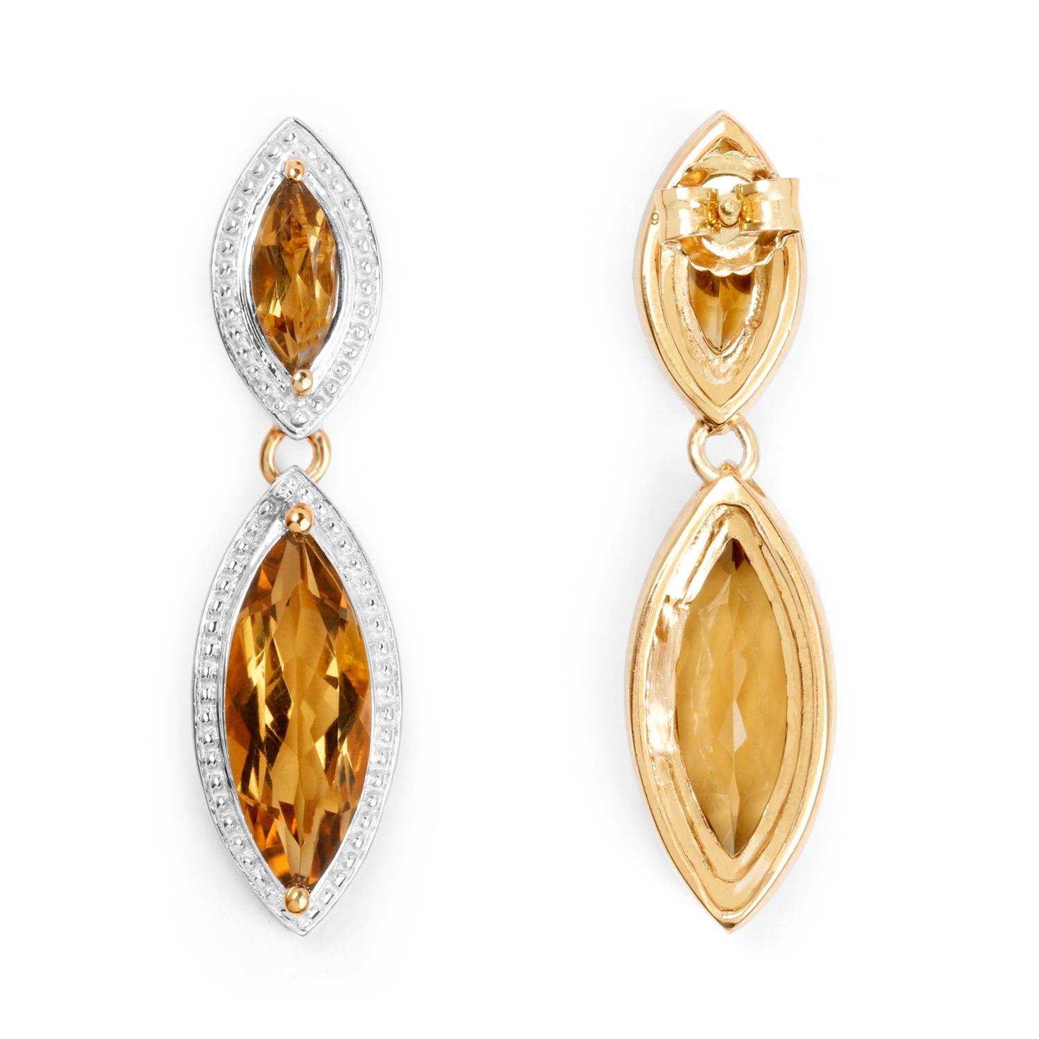 Champagne Quartz Dangle Earrings 8.48 Carats 14K Yellow Gold Plated Sterling Sil For Sale 1
