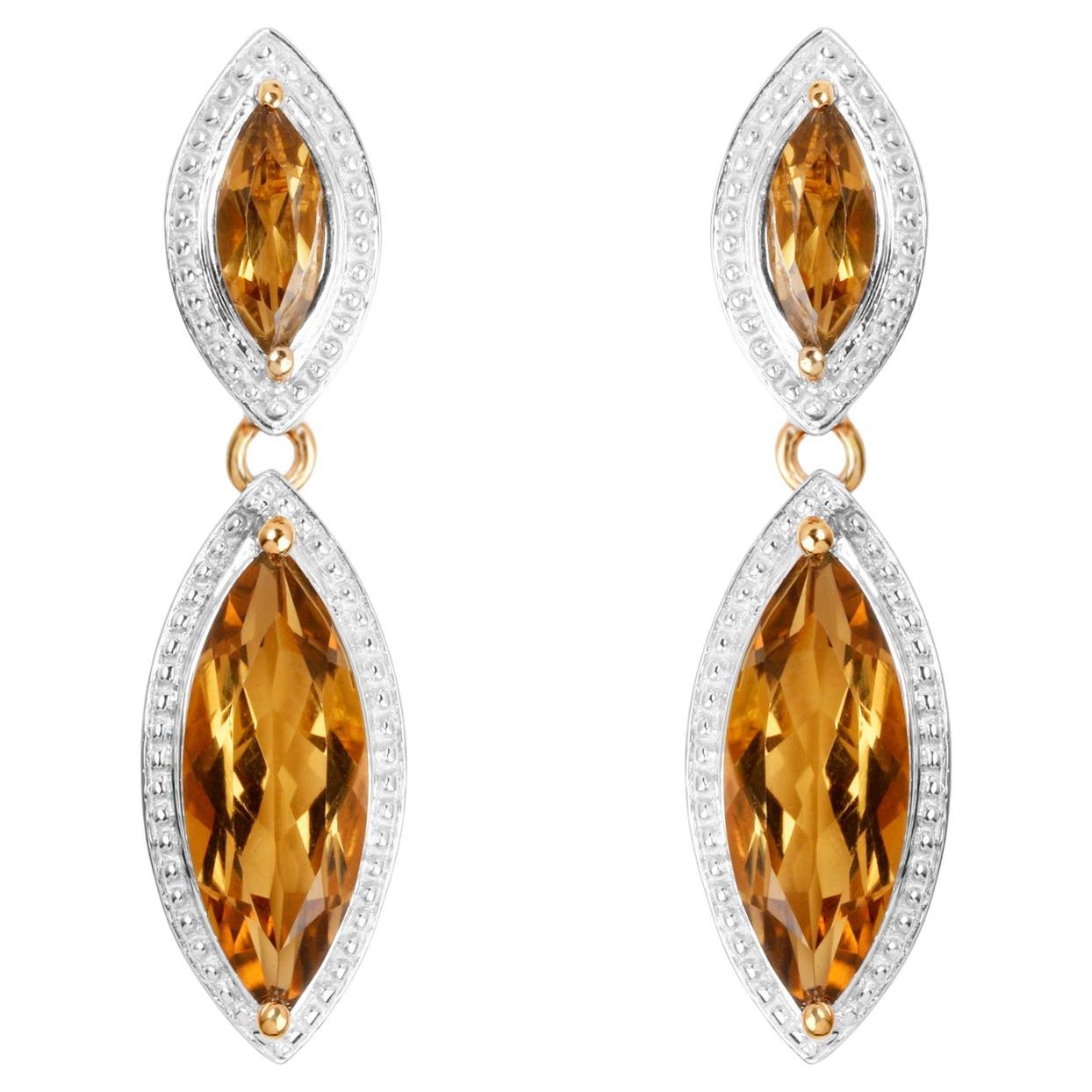 Orecchini pendenti di quarzo champagne 8,48 carati placcati in oro giallo 14K in argento sterling
