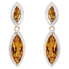 Orecchini pendenti di quarzo champagne 8,48 carati placcati in oro giallo 14K in argento sterling