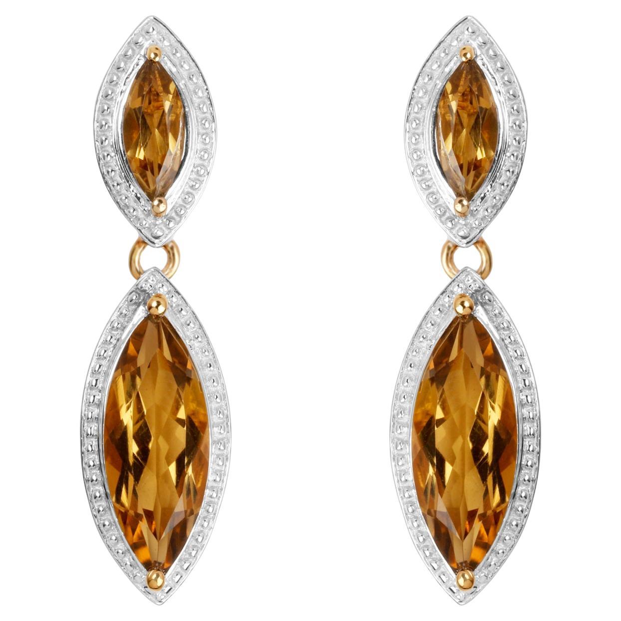 Orecchini pendenti di quarzo champagne 8,48 carati placcati in oro giallo 14K in argento sterling in vendita