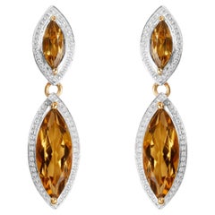 Champagne Quartz Dangle Earrings 8.48 Carats 14K Yellow Gold Plated Sterling Sil