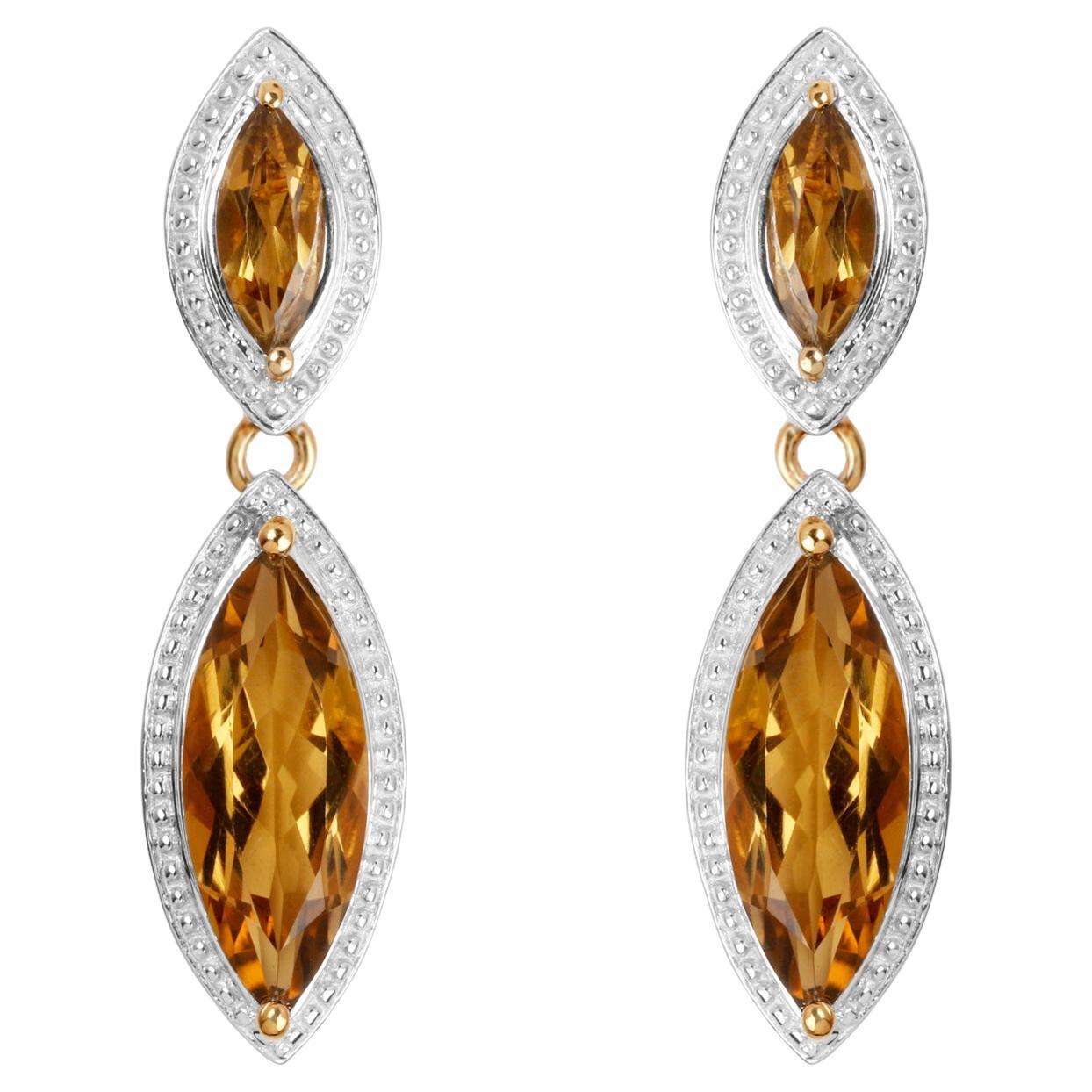 Champagner-Quarz-Ohrringe mit 8,48 Karat 14K Gelbgold vergoldetem Sterlingsilber im Angebot