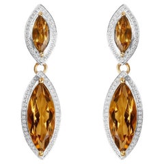 Champagne Quartz Dangle Earrings 8.48 Carats 14K Yellow Gold Plated Sterling Sil