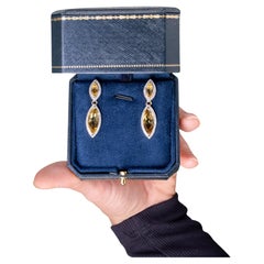 Champagne Quartz Dangle Earrings 8.48 Carats 14K Yellow Gold Plated Sterling Sil