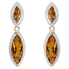 Champagne Quartz Dangle Earrings 8.48 Carats Gold Plated Silver