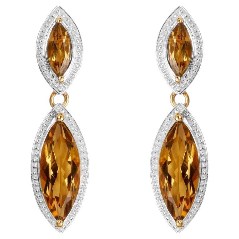 Champagne Quartz Dangle Earrings 8.48 Carats Gold Plated Silver