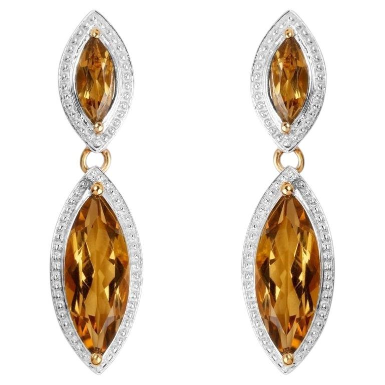 Champagne Quartz Dangle Earrings 8.48 Carats Gold Plated Silver