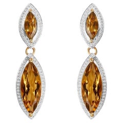 Champagne Quartz Dangle Earrings 8.48 Carats Gold Plated Silver