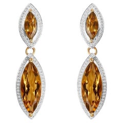 Champagne Quartz Dangle Earrings 8.48 Carats Gold Plated Silver