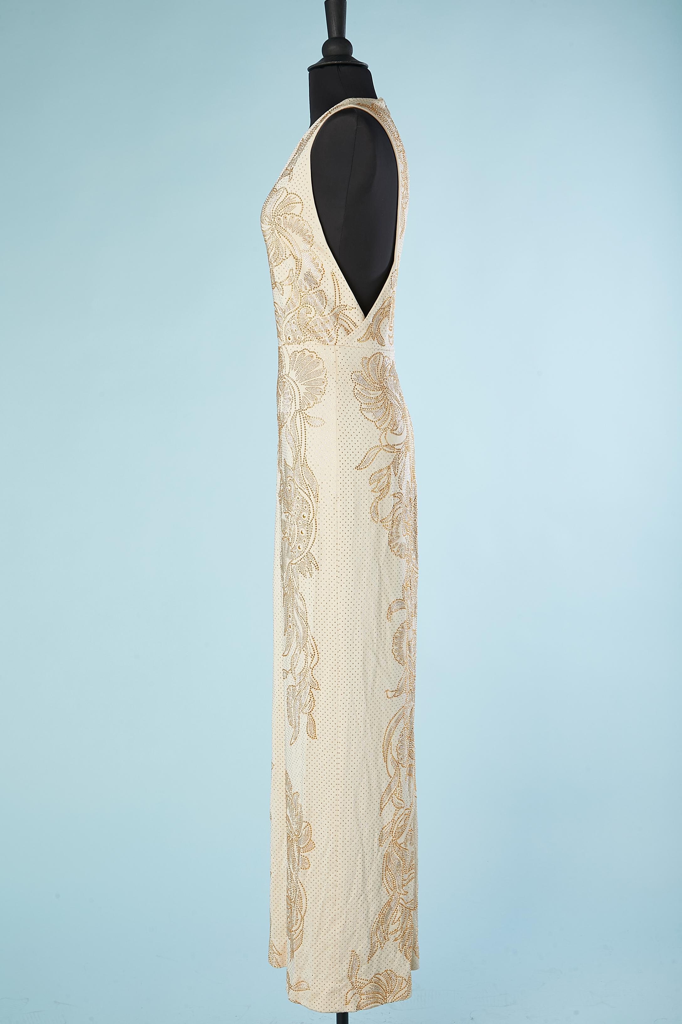 Champagne rayon evening dress covered of studs Just Cavalli For Sale 1