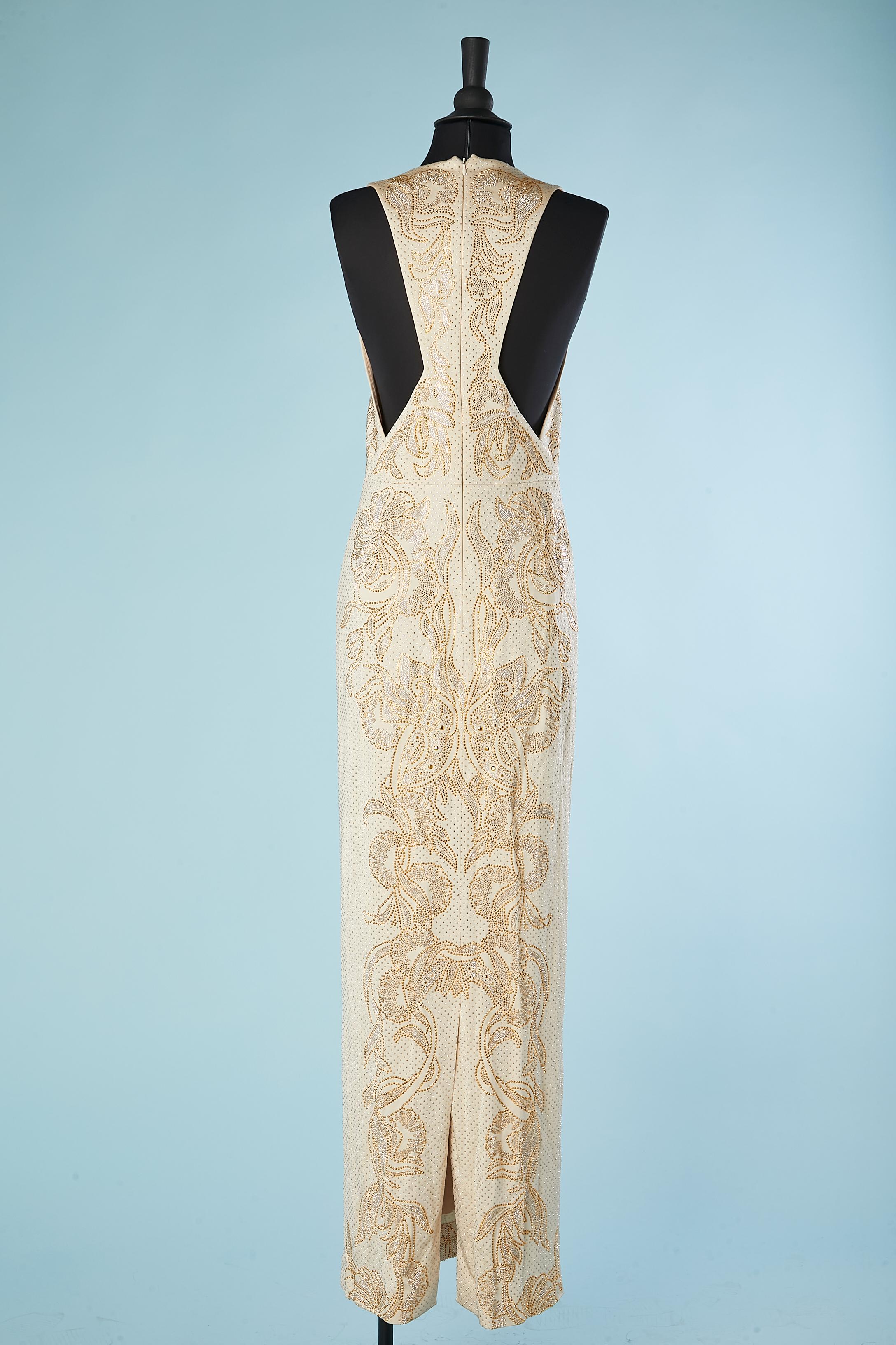Champagne rayon evening dress covered of studs Just Cavalli For Sale 2
