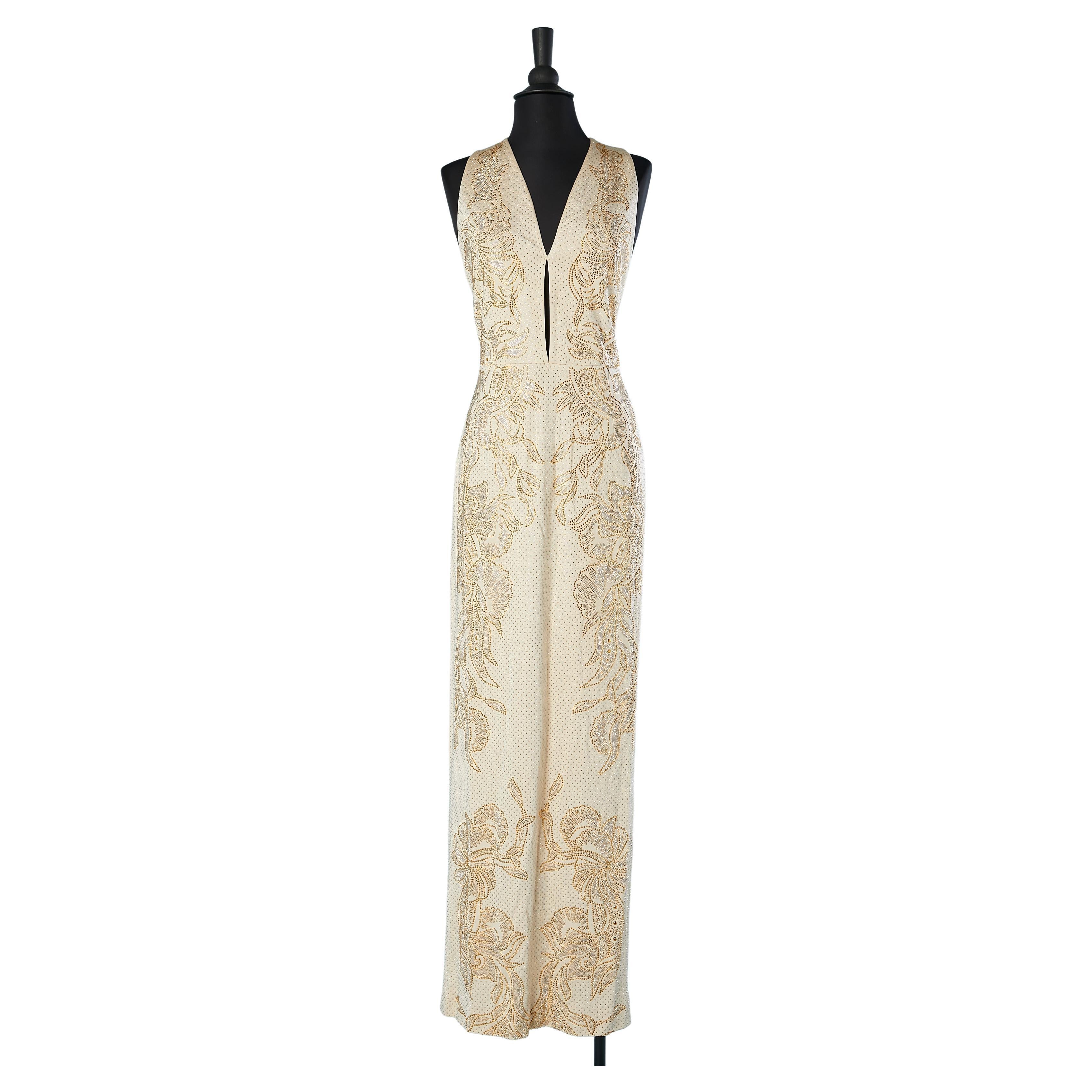 Champagne rayon evening dress covered of studs Just Cavalli  For Sale