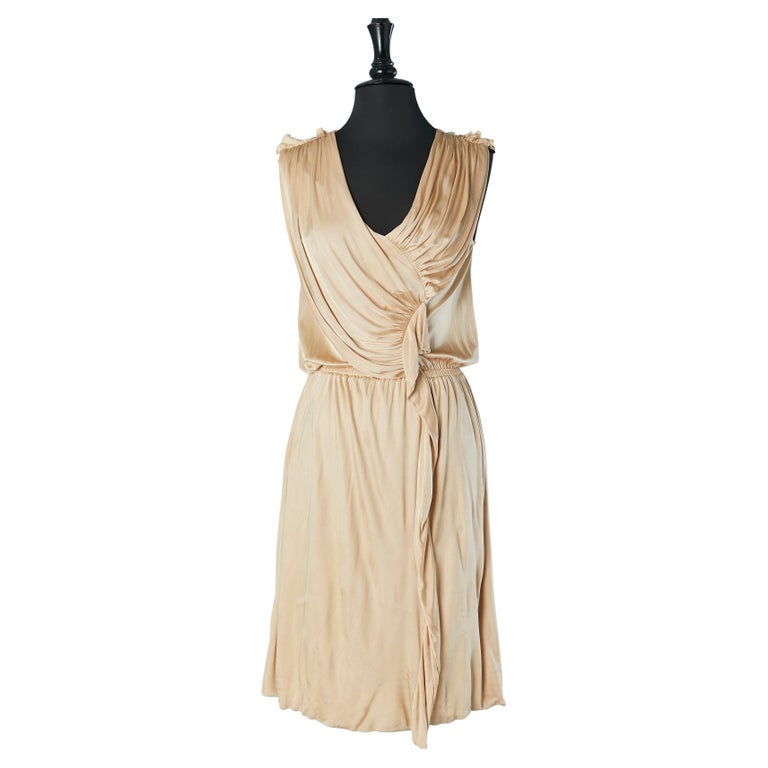 Champagne rayon jersey draped cocktail dress FENDI For Sale at 1stDibs