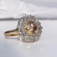 Champagne Round Brilliant Cut Diamond Engagement Ring With Double Halo 3.00ct TW