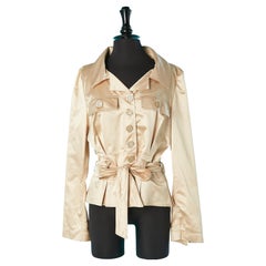 Vintage Champagne satin jacket with belt and rhinestone buttons JIKI Monté-Carlo 