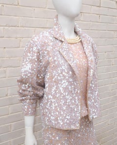 Champagner Sequin & Perle 3 Stück Ensemble Kleid mit Jacke:: C.1980