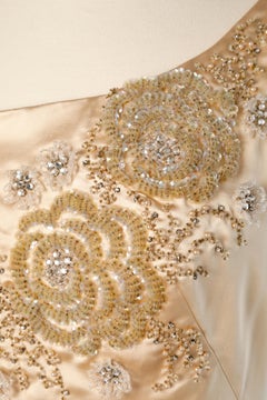 Champagne silk satin beaded asymmetrical evening dress GABY COUTURE  1960's