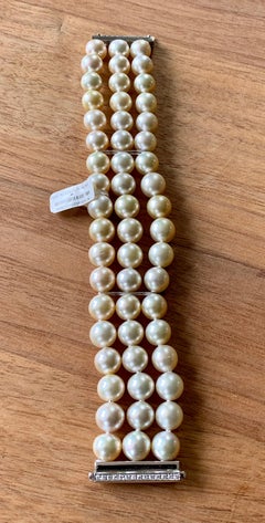 Champagne South Sea Pearl and Diamond 3-Row Bracelet in 18 Karat White Gold