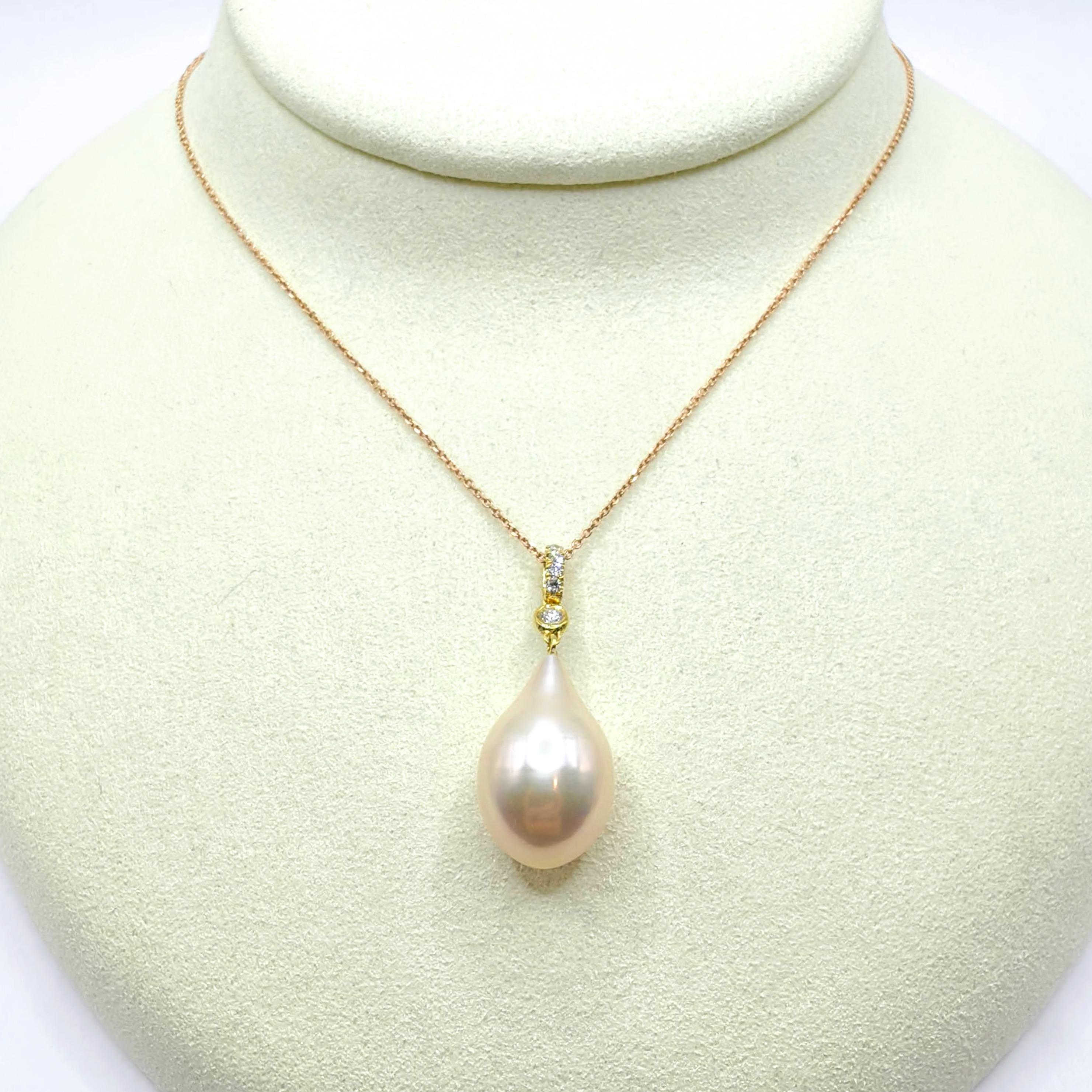 Champagne Teardrop Baroque Pearl Diamond Necklace & Earrings Set 18K Yellow Gold en vente 6
