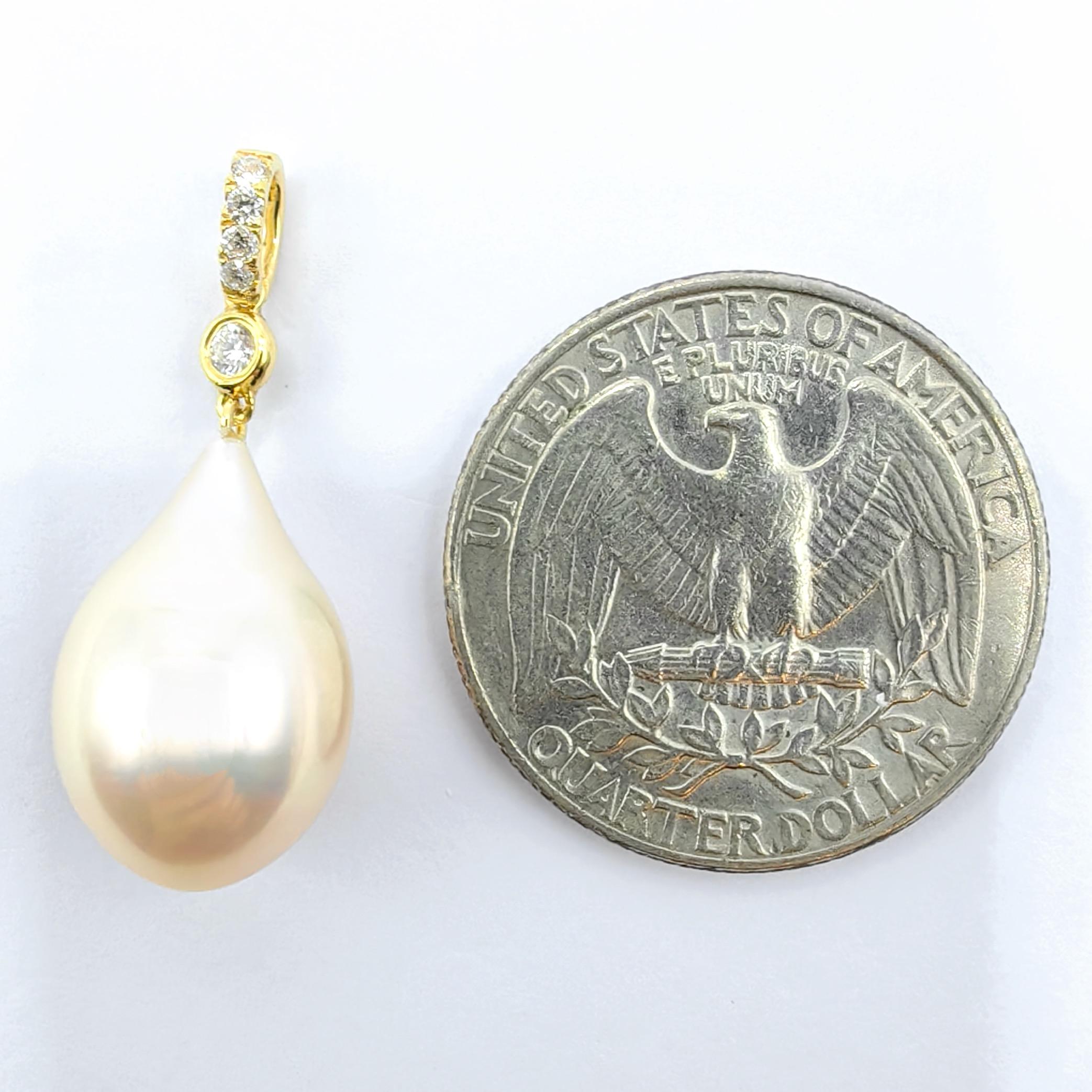 Champagne Teardrop Baroque Pearl Diamond Necklace & Earrings Set 18K Yellow Gold en vente 9