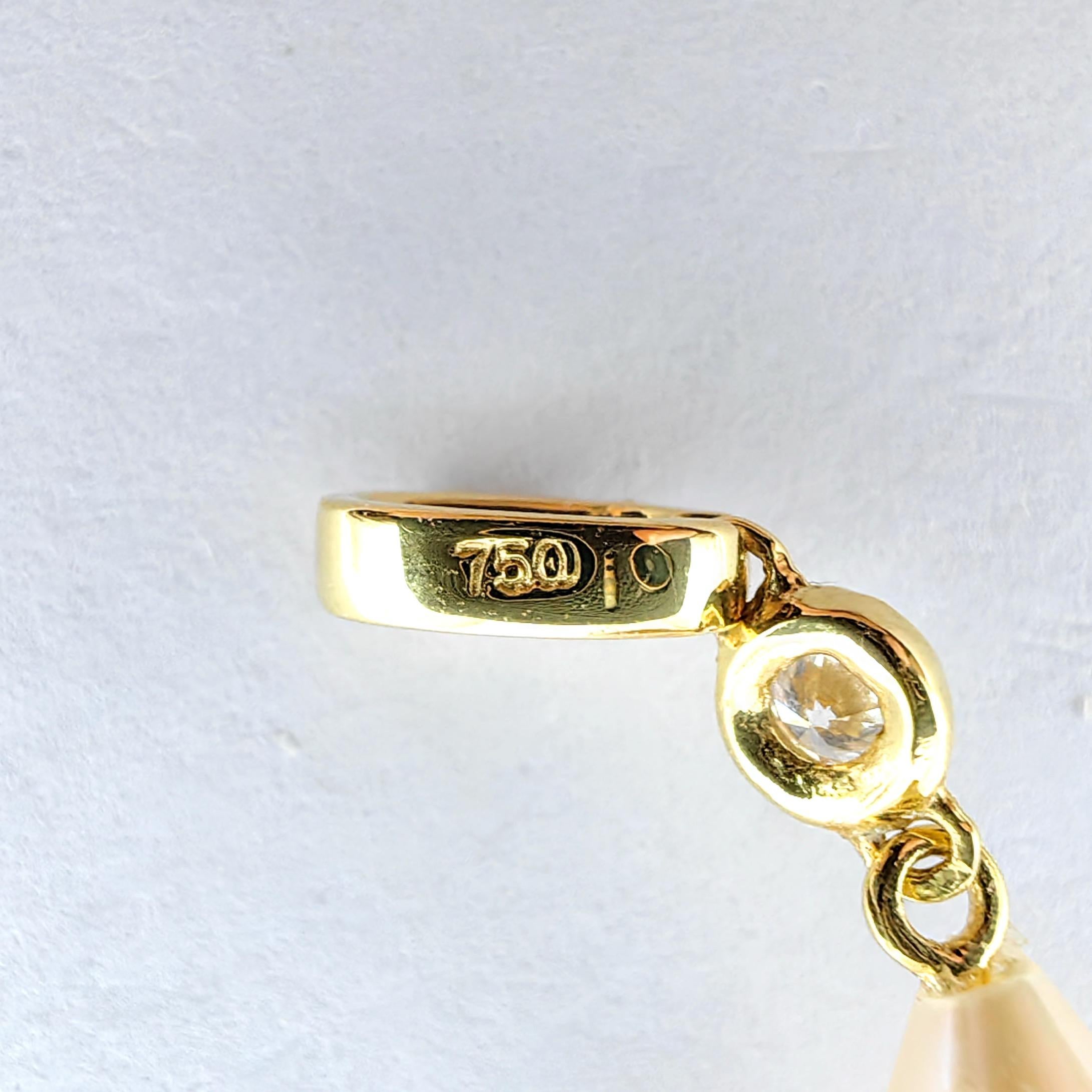 Champagne Teardrop Baroque Pearl Diamond Necklace & Earrings Set 18K Yellow Gold en vente 10