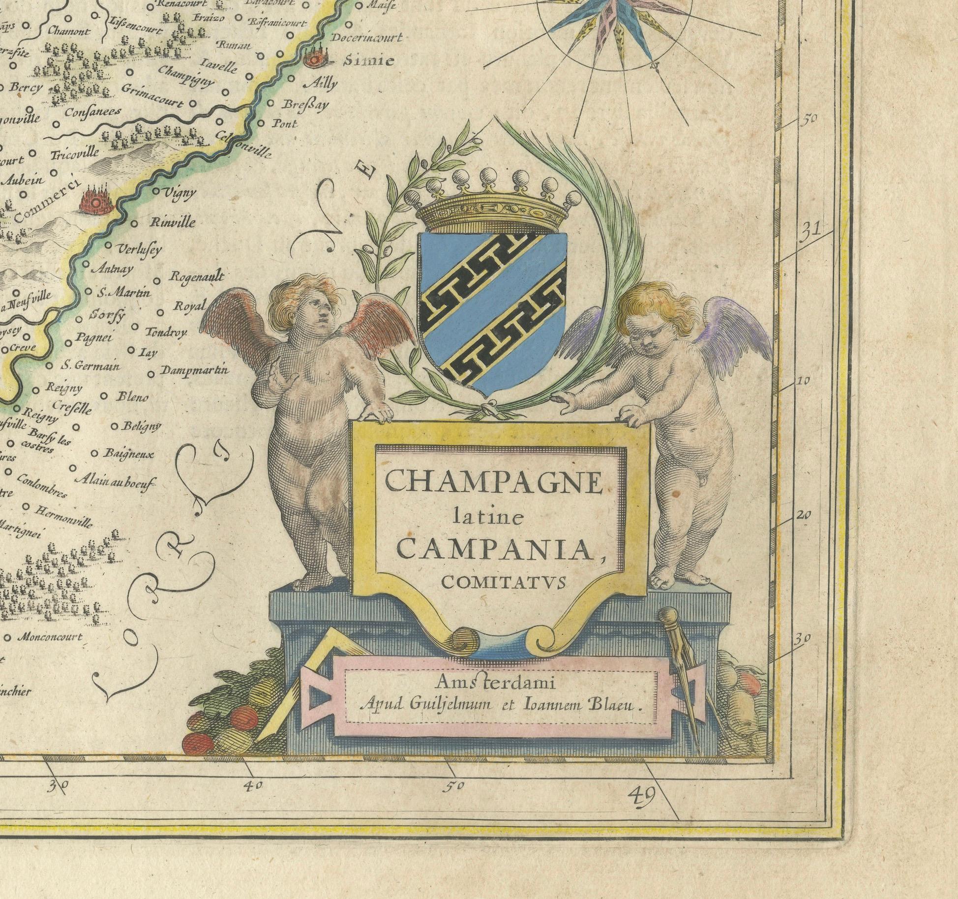 Champagne: The Sparkling Heart of France - A Blaeu Cartographic Engraving, c1650 For Sale 1
