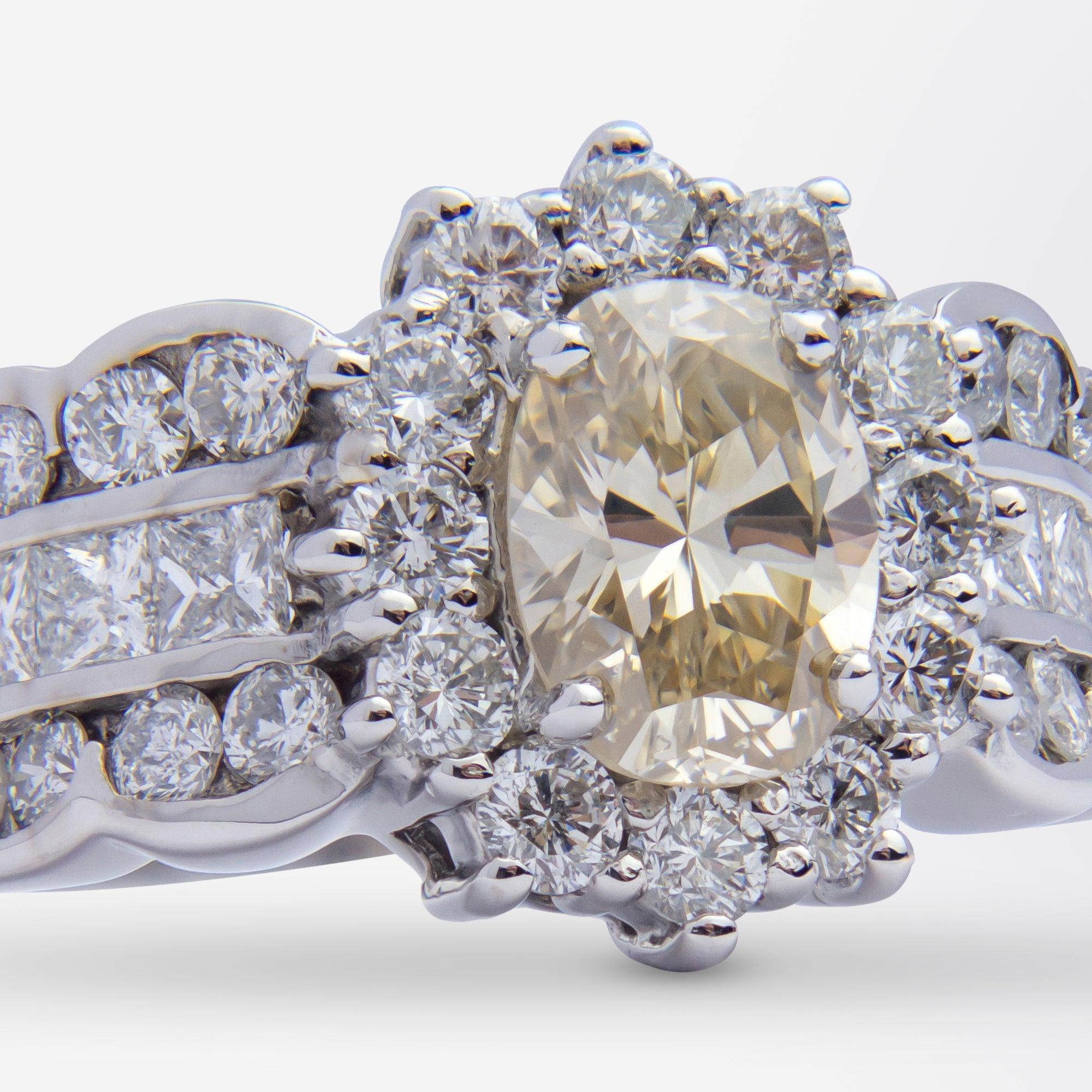 Women's or Men's Champagne & White Diamond Ring in 14 Karat Gold