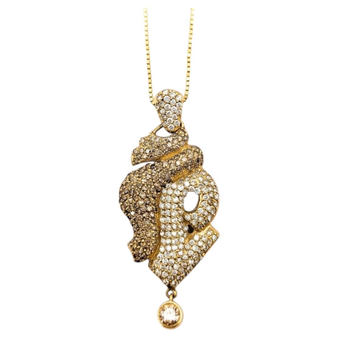 Champagne & White Diamond Twist Pendant Necklace in 14k Yellow Gold