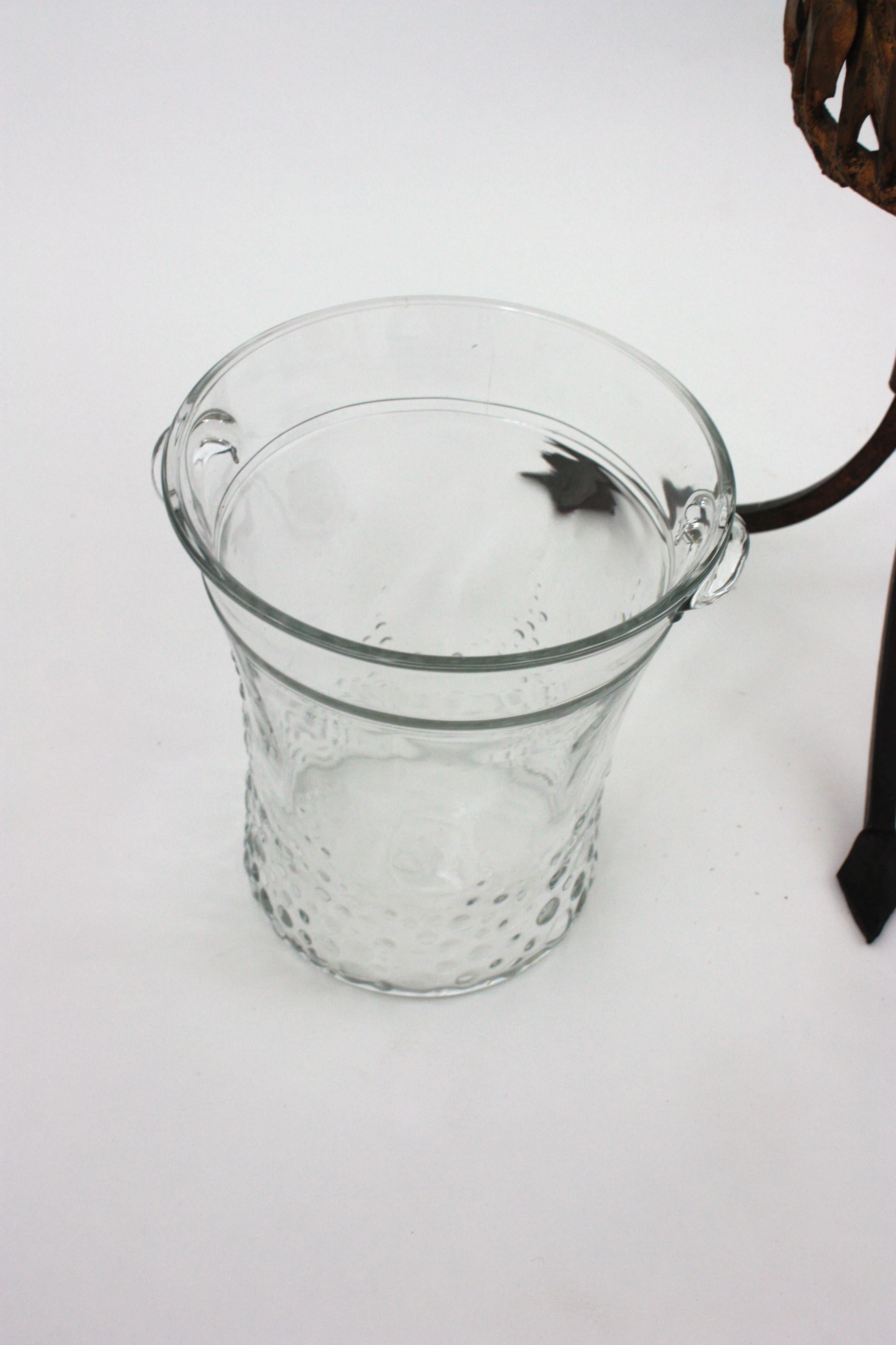 Seau à glace pour refroidisseur de vin de Champagne / Support pour boissons en fer doré et verre en vente 5