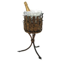Cubitera Enfriadora de Champán / Soporte para Bebidas de Hierro Dorado y Cristal
