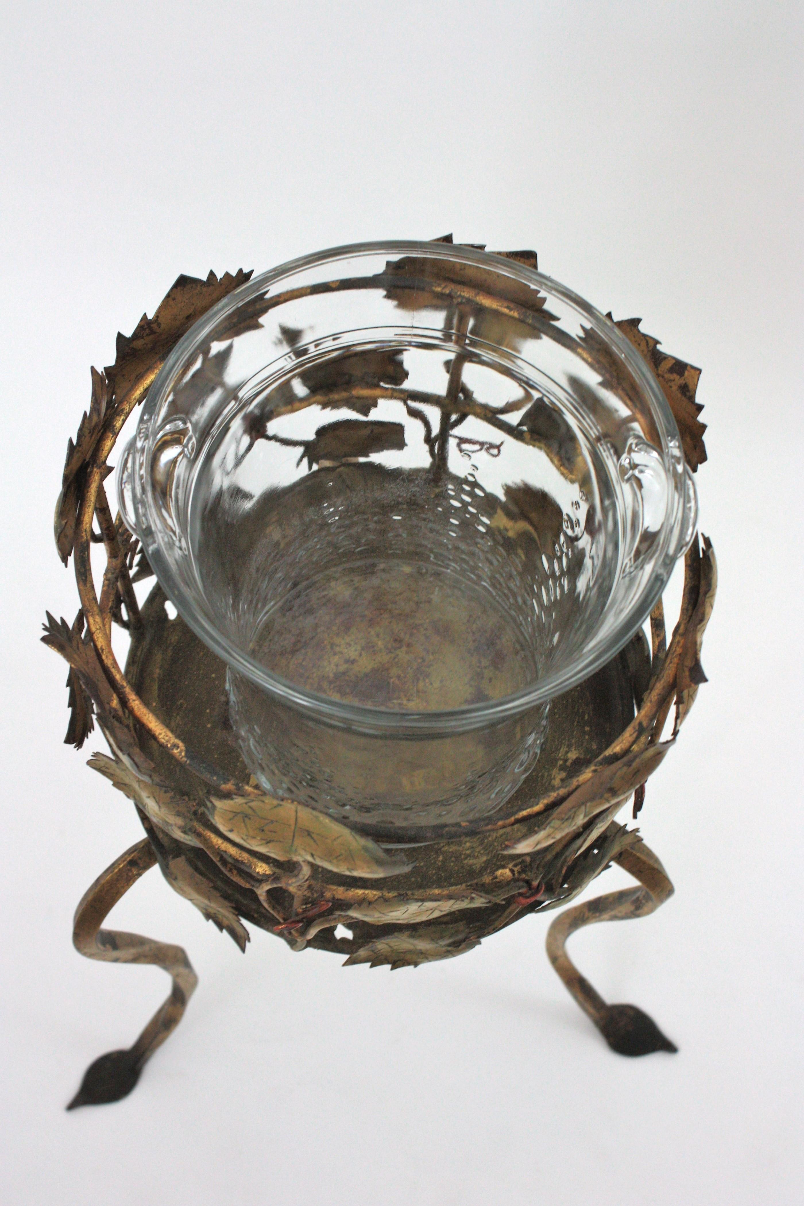 Champagne Wine Cooler Stand Ice Bucket / Drinks Stand, Foliage Design, Gilt Iron For Sale 7