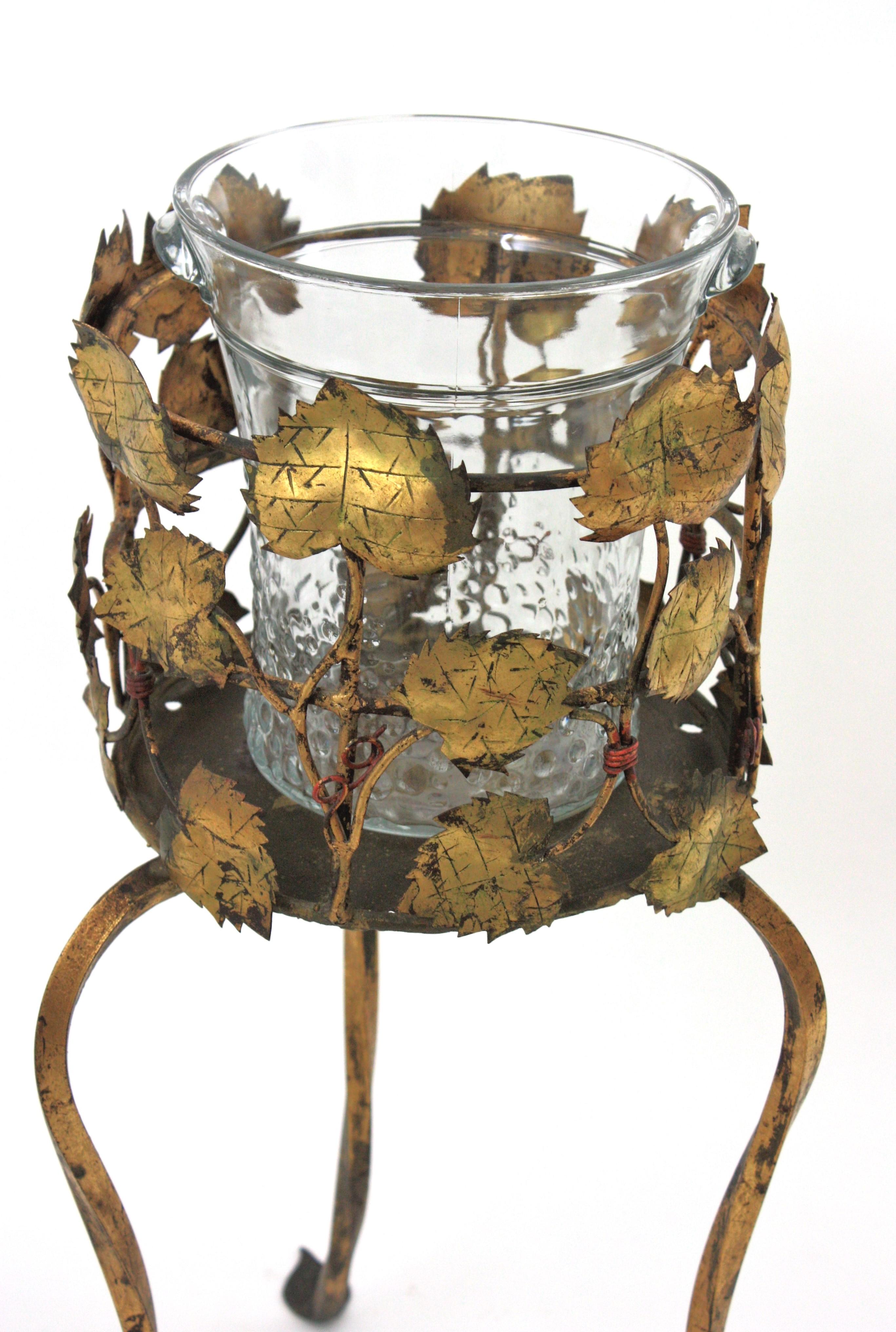 Spanish Champagne Wine Cooler Stand Ice Bucket / Drinks Stand, Foliage Design, Gilt Iron For Sale