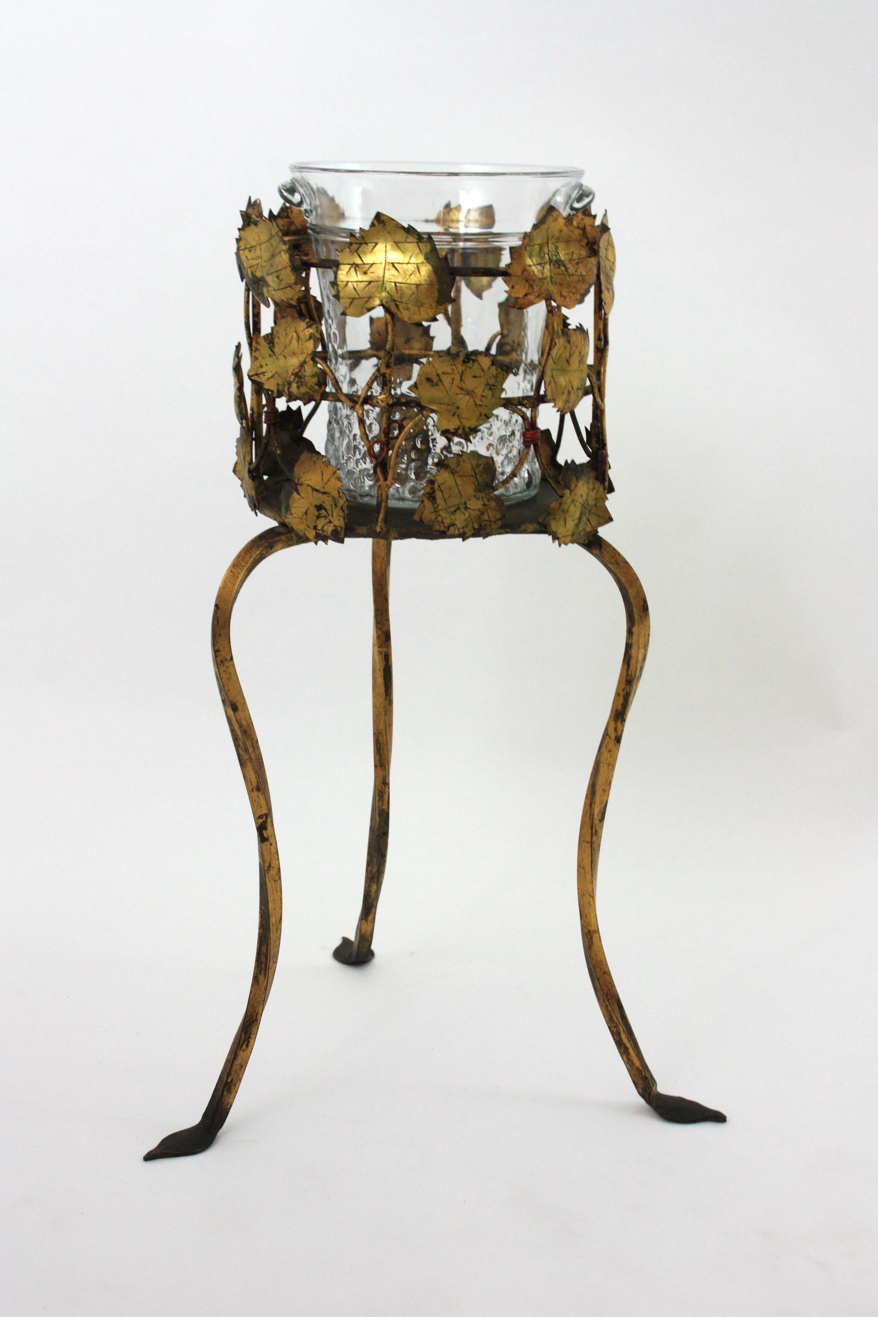 20th Century Champagne Wine Cooler Stand Ice Bucket / Drinks Stand, Foliage Design, Gilt Iron For Sale