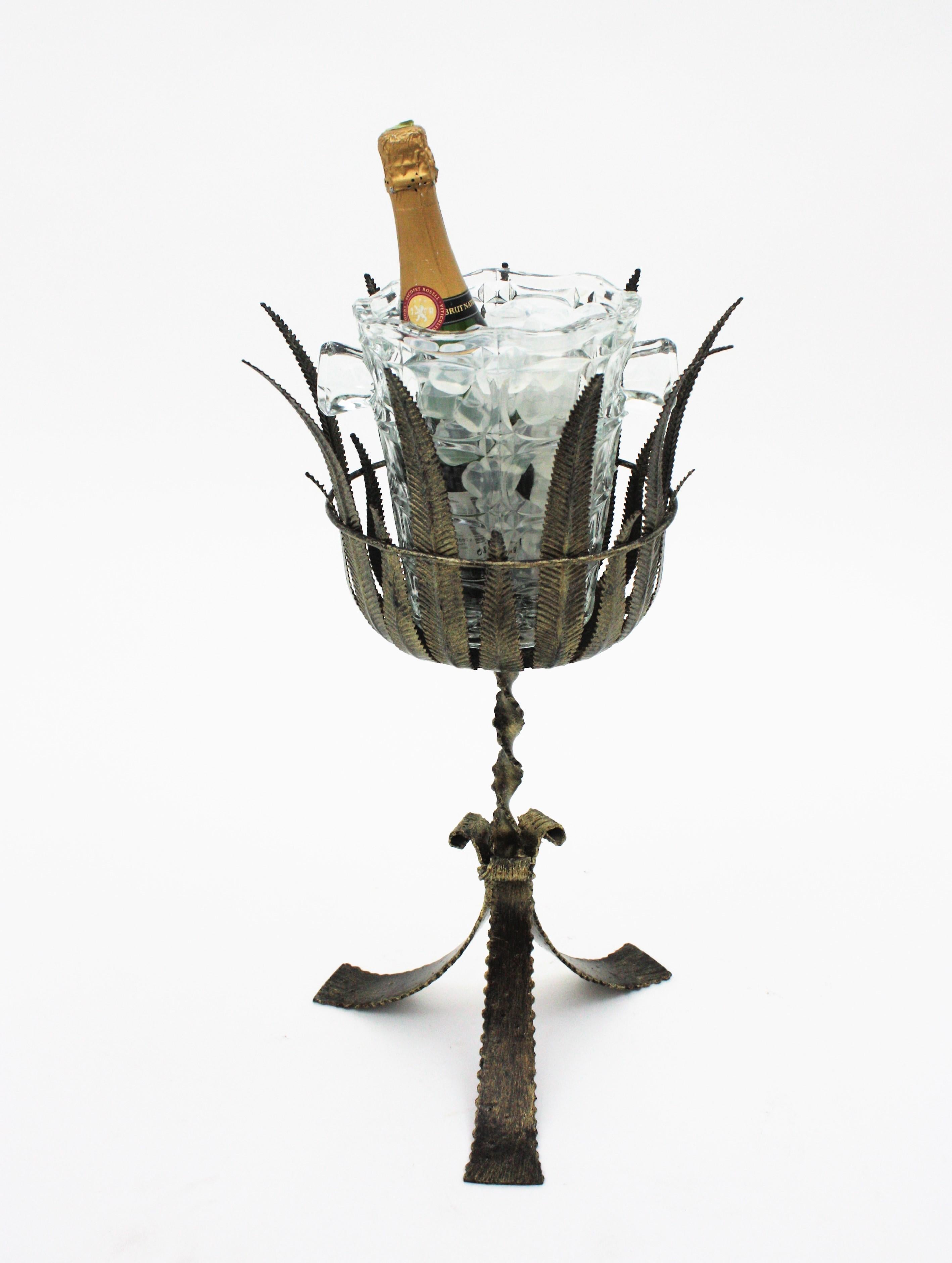 Soporte enfriador de champán Cubitera / soporte para bebidas, hierro plateado dorado y cristal en venta 5