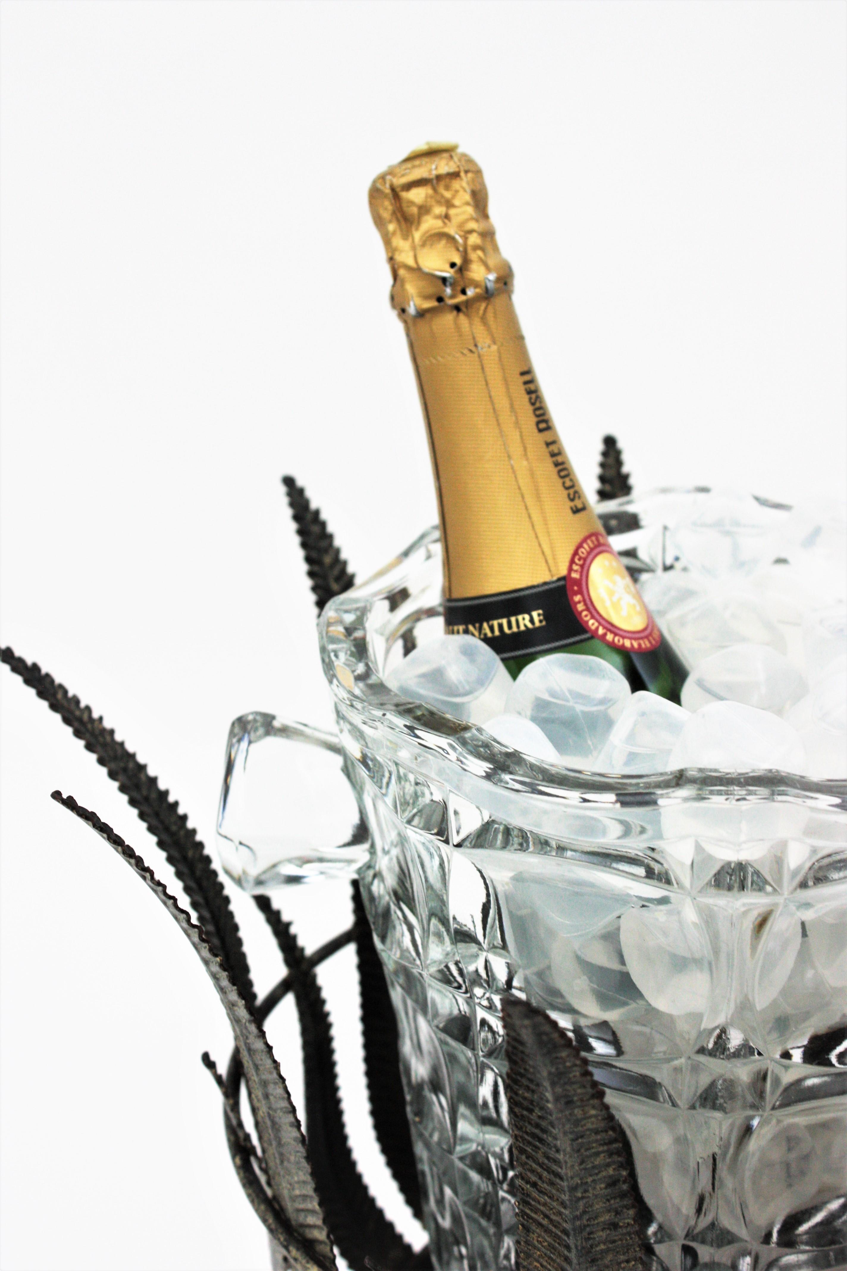 Soporte enfriador de champán Cubitera / soporte para bebidas, hierro plateado dorado y cristal en venta 6