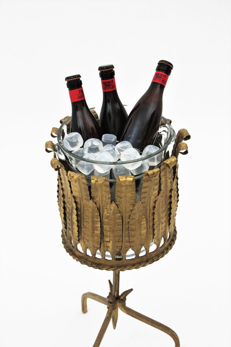 Champagne Wine Cooler Stand Ice Bucket / Drinks Stand in Gilt Iron and