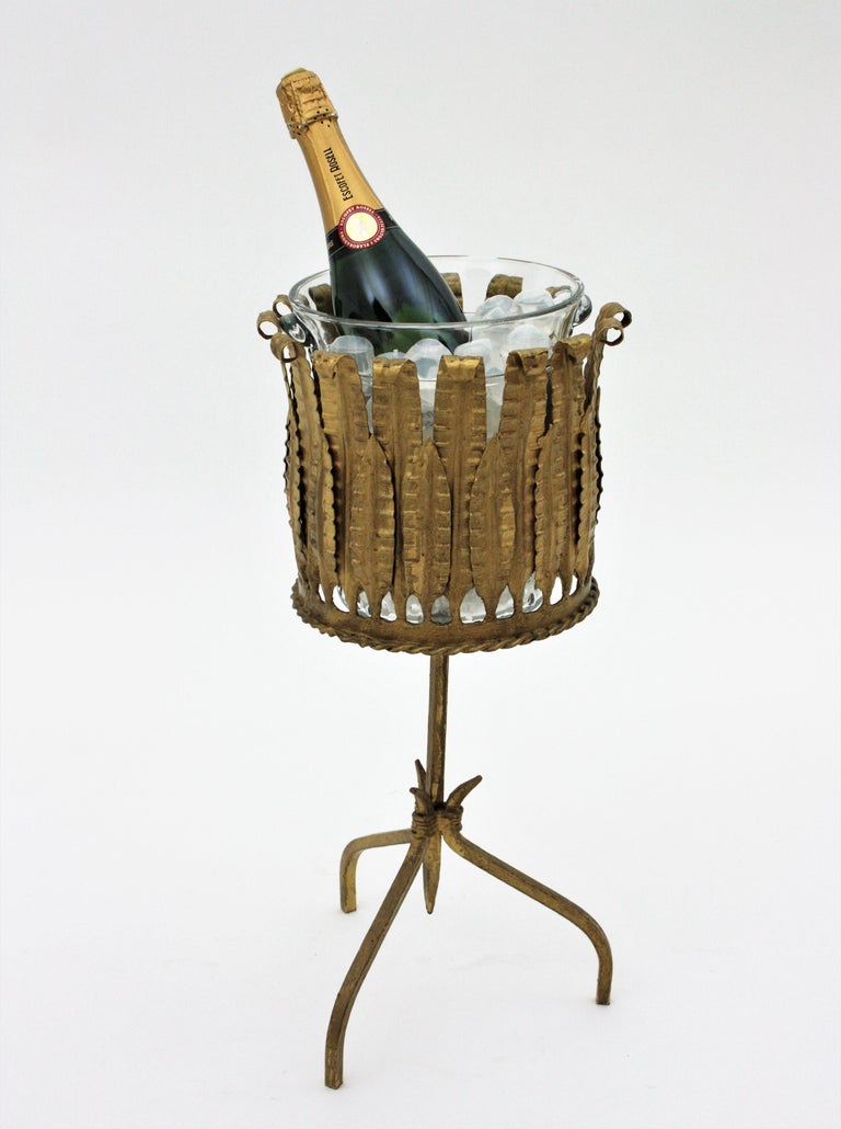 Champagne Wine Cooler Stand Ice Bucket / Drinks Stand in Gilt Iron and