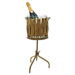Champagne Wine Cooler Stand Ice Bucket / Drinks Stand in Gilt Iron and Glass