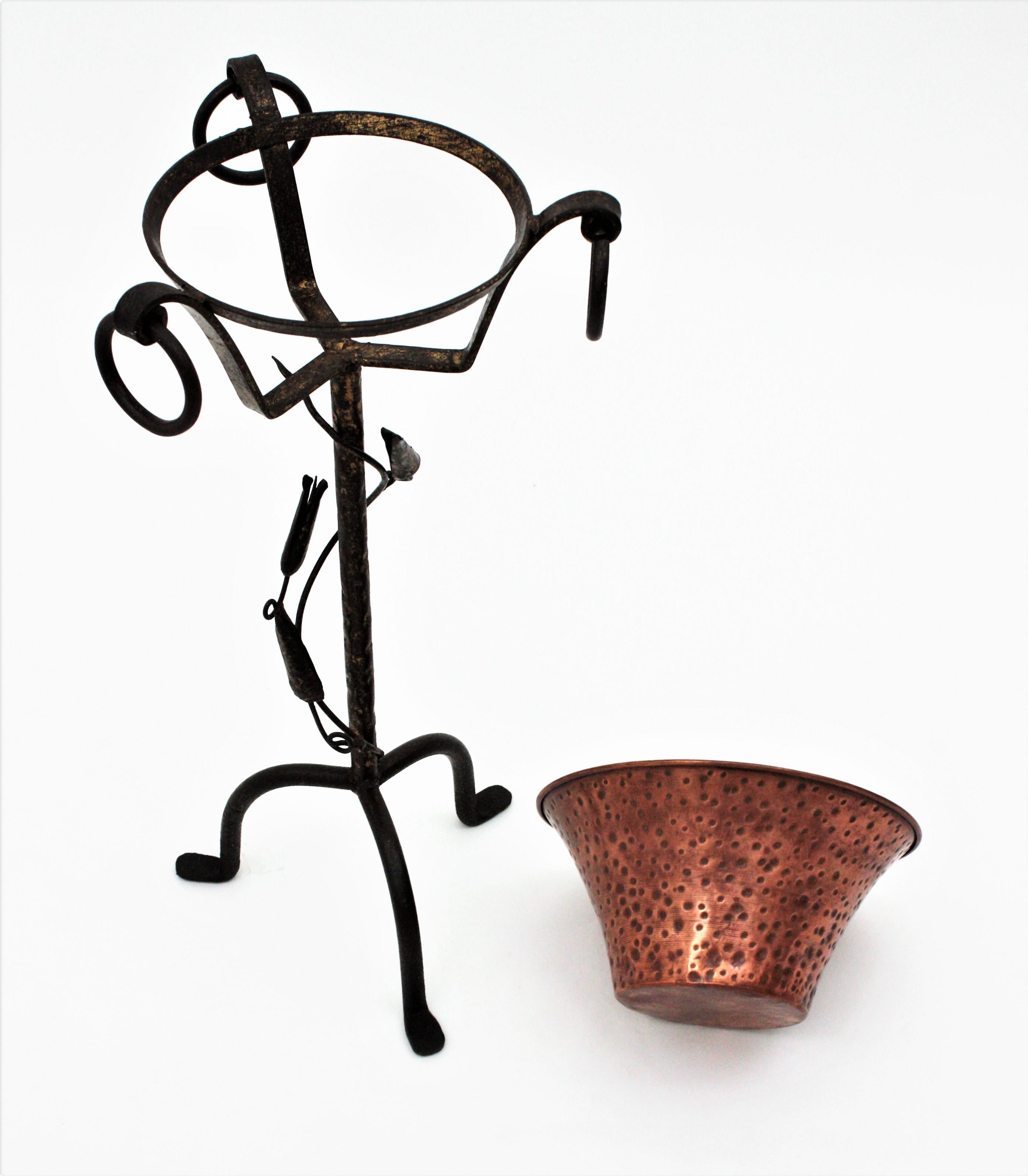 Champagne or Wine Cooler Stand Serving Bucket in Hand Forged Iron and Copper 5