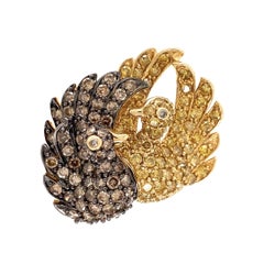 Champagne & Yellow Diamond Love Birds Gold Vintage Ring